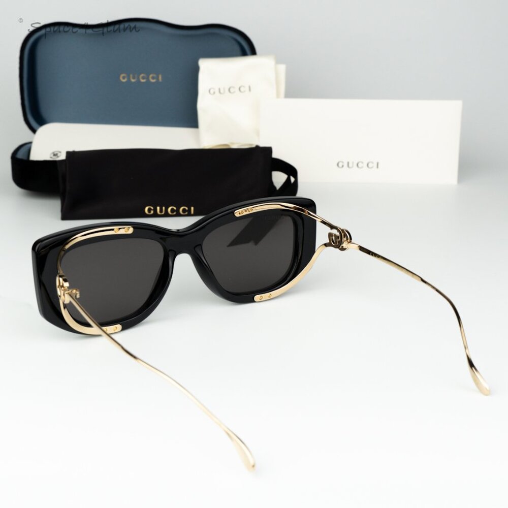 Gucci Women Sunglasses Black Gold Grey Butterfly GG1566S 001 BRAND NEW - Picture 9 of 9